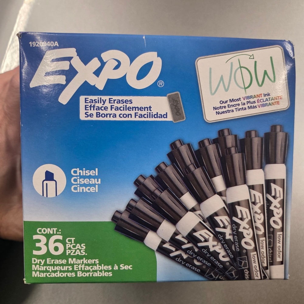 Bulk Pack 36 Count Expo Low Odor Dry Erase Markers Black Chisel Tip  1920940A